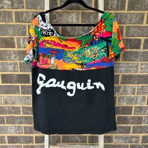 GAUGUIN Women's short sleeved tshirt black and multi-colored size XL